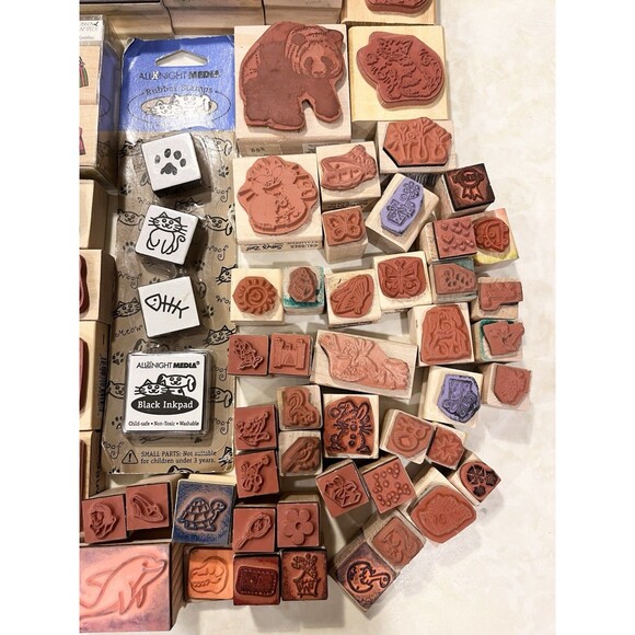 99+ Mixed Lot Wooden Block Ink Stamps Cats Christmas Fish Animals Arts Crafts - Picture 9 of 13